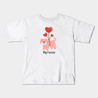 dog hanging with heart  balloon -cute Kids T-Shirt